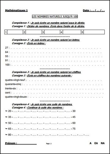 les nombres jusqu'à 100 exercices