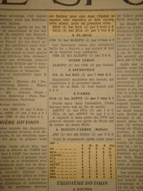 Dimanche 9.11.1930 à Kouba SCA (Sporting Club Algérois)-MCA 1-4