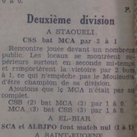 Dimanche 19.4.1931 à Staoueli CSS (Staoueli) -MCA 2-1