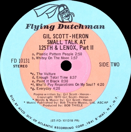 Gil Scott-Heron : Album " Small Talk At 125th & Lenox " Flying Dutchman FD 10131 [ US ]