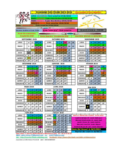 Notre planning: Année 2023-2024