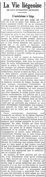 L'antoinisme à Liège (L'Indépendance Belge, 7 août 1923)(Belgicapress)