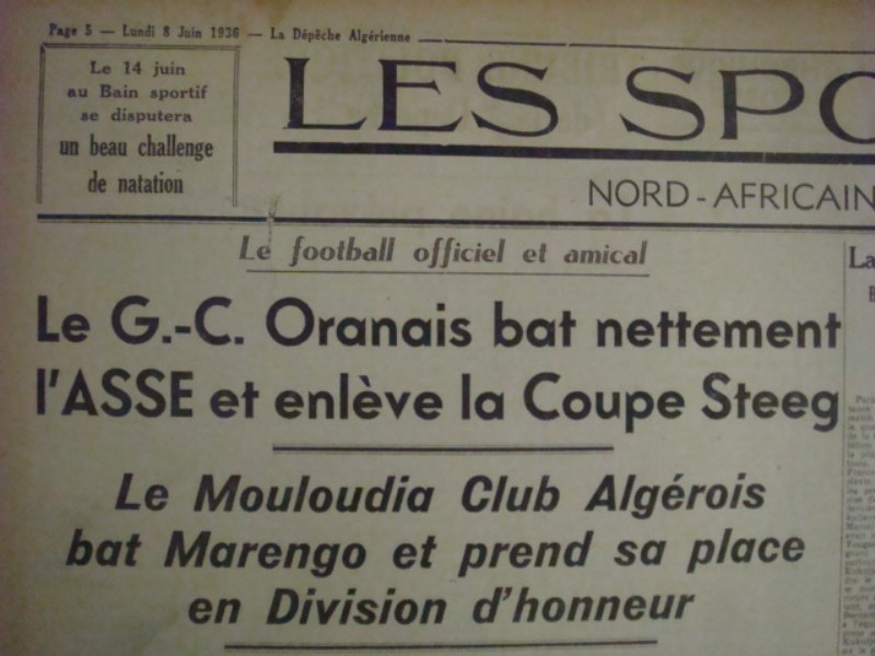 D 7.6.1936 à El Affroun MCA-O.Marengo 2-1 le MCA en HONNEUR
