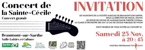 Invitation Concert Sainte Cécile Société Musicale de Beaumont sur sarthe