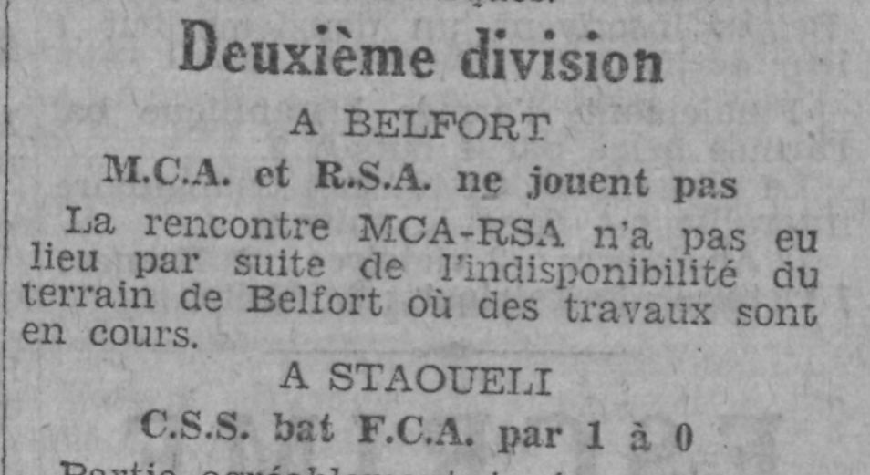 Dimanche 01.03.1931 à Belfort MCA-RSA remis au 29.03