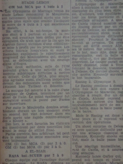 Dimanche 15.1.1933 au stade lebon MCA-O.Marengo 1-4