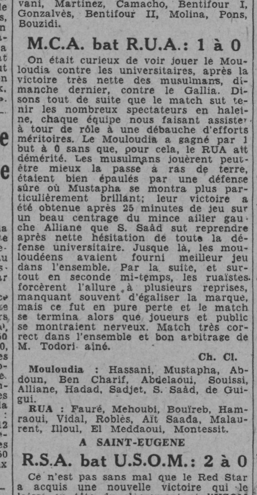 Dim 19.12.1943 MCA-RUA 1-0