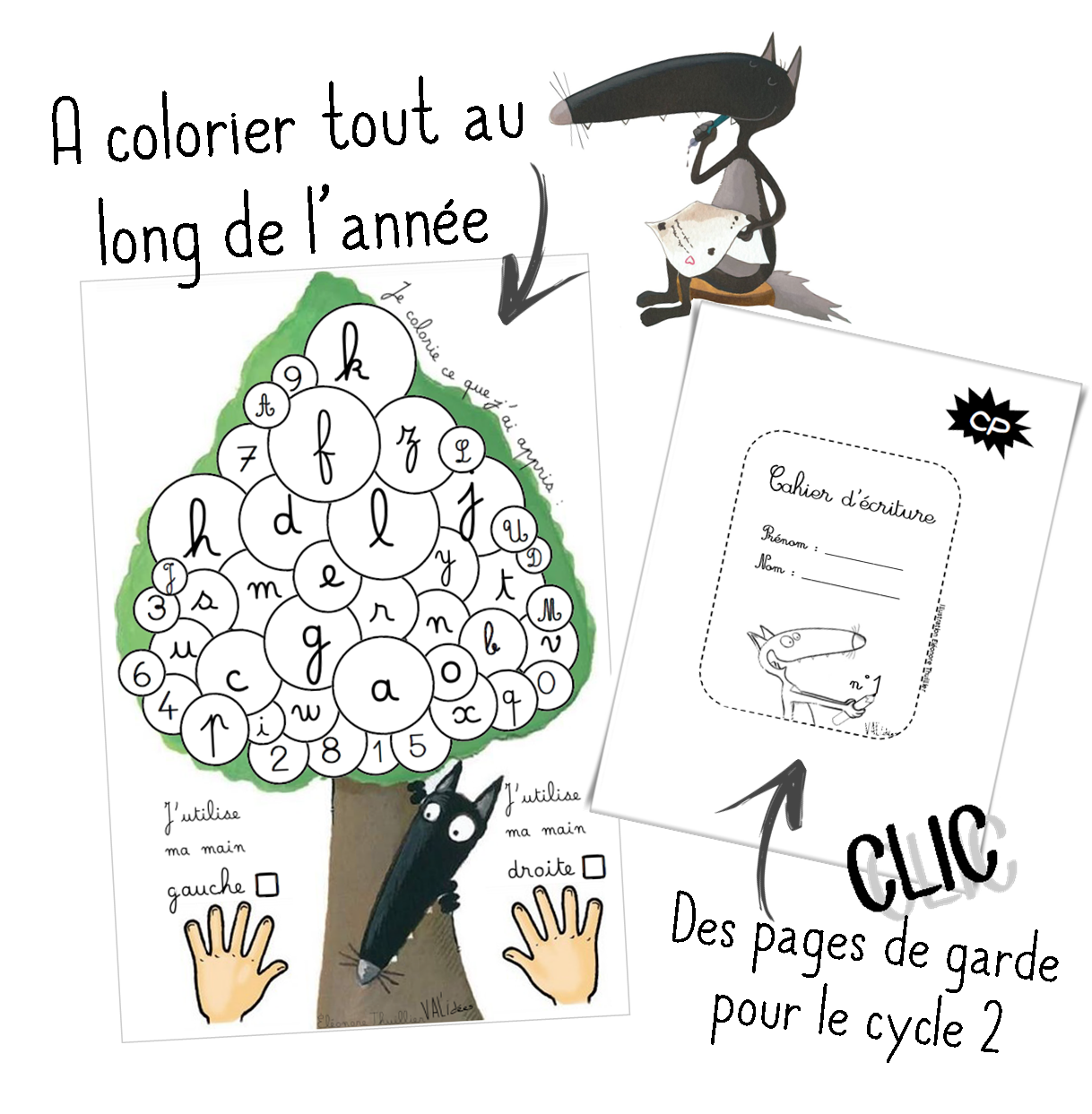 Page De Garde Cahier Ecrivain Loup Ecriture - Validées
