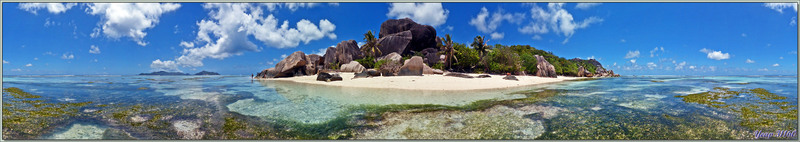 Panorama 3D interactif et musical de Anse Source d'Argent à marée basse - La Digue - Seychelles
