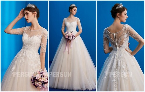 robe de mariée princesse 2019 avec manche embelli de strass et paillettes