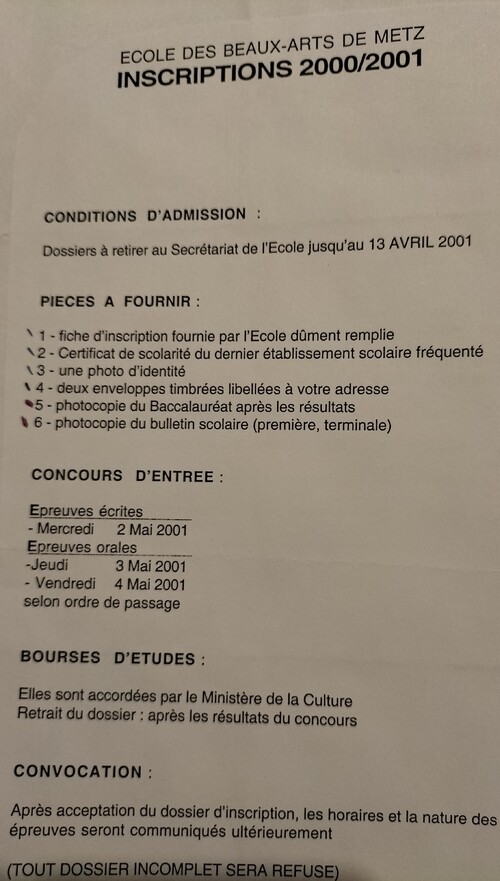 2001 Concours raté aux Beaux-Arts