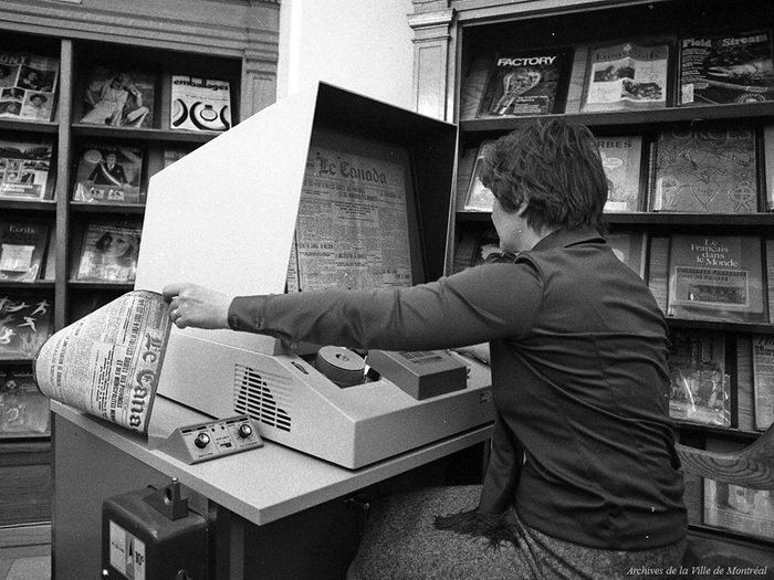Québec d’autrefois: le lecteur de microfilms, 20 avril 1976.