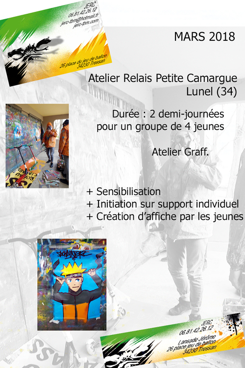 atelier graff initiation sur affichettes pour les jeunes de l'atelier relais de Lunel (34). mars 2018. les photos : http://www.jerc-tbm.com/crbst_5.html