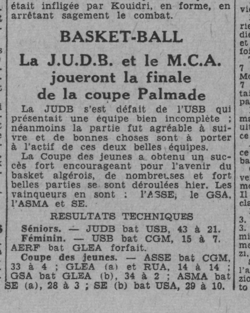 Dim 23.4.1944  Basket MCA en finale de la coupe Palmade