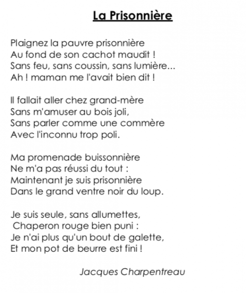 Poésie CE2 : « La prisonnière » (Jacques Charpentreau)