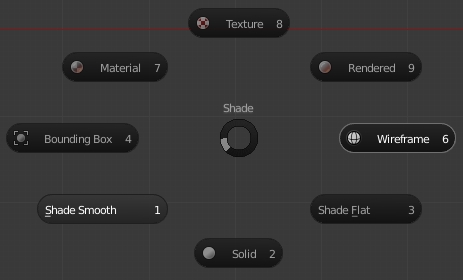 Le pie menu pour changer le type d'affichage (touche Z)