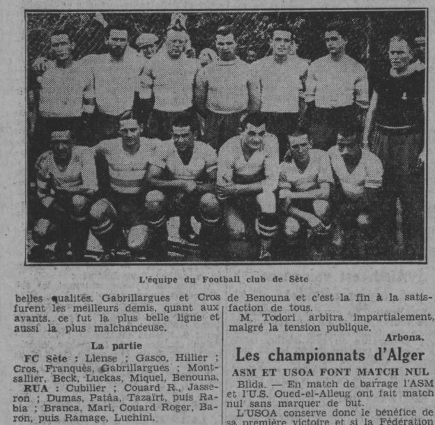 3.6.1934 Benounaet le FC Sète à Alger