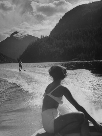 William Holden Water Skiing While His Wife Brenda Watches Him