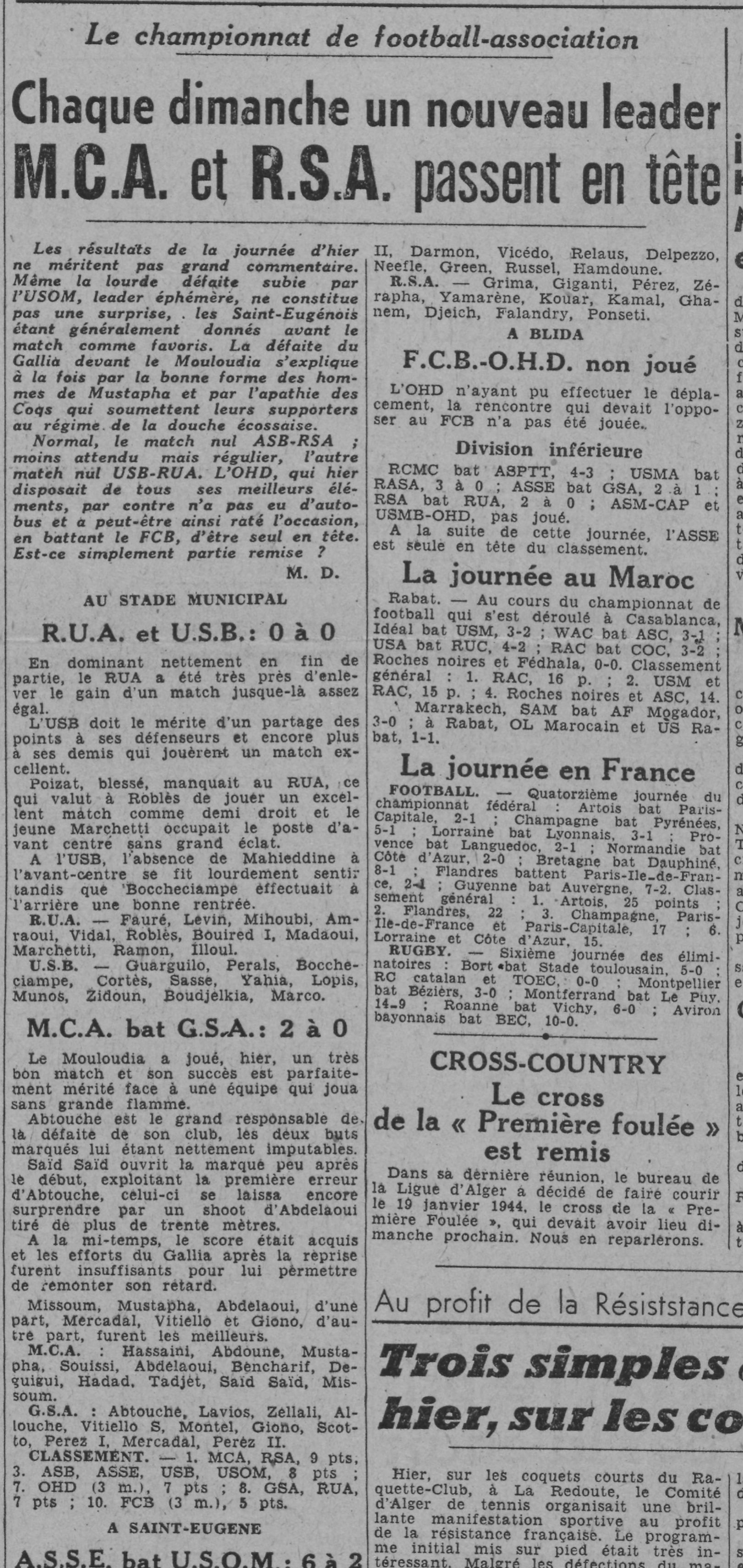 Dim 12.12.1943 à St Eugéne MCA-GSA 2-0