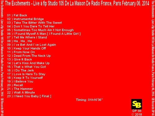 The Excitements : CD " Live à fip Studio 105 De La Maison De Radio France, Paris February 06, 2014 SB Records DP 66 [ FR ]