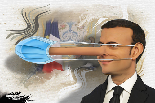 dessin de JERC du mardi 14 avril 2020 caricature Emmanuel Macron  con fier ne ment www.facebook.com/jercdessin https://twitter.com/dessingraffjerc