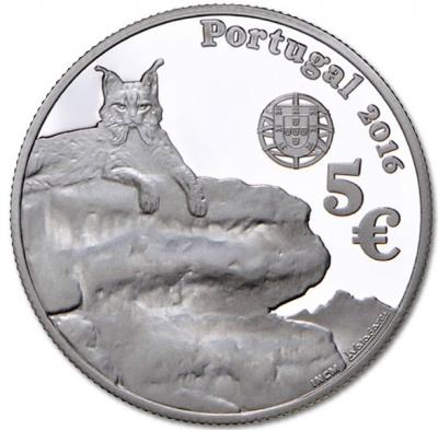 PORTUGAL UNE PIECE EN ARGENT DE 5.00 € LE LYNX IBERIQUE