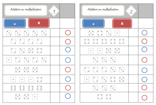 Cartes multi choix : Addition ou multiplication? 