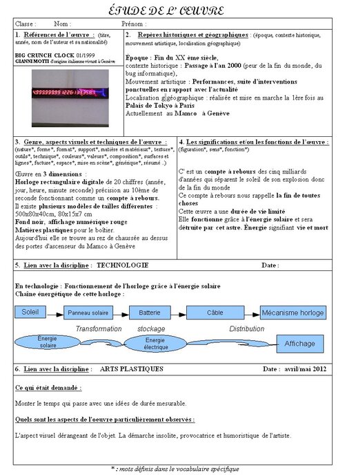 Fiches "Étude de l'oeuvre"