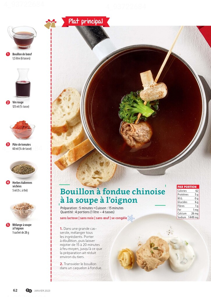 Recettes 18 - 5/15 Janvier 2023:  Menue fondue chinoise en 5 ingrédients et 15 minutes (8 pages)
