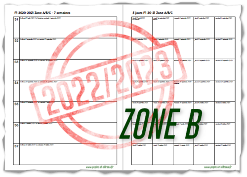 Planning des semaines par période ZONE B