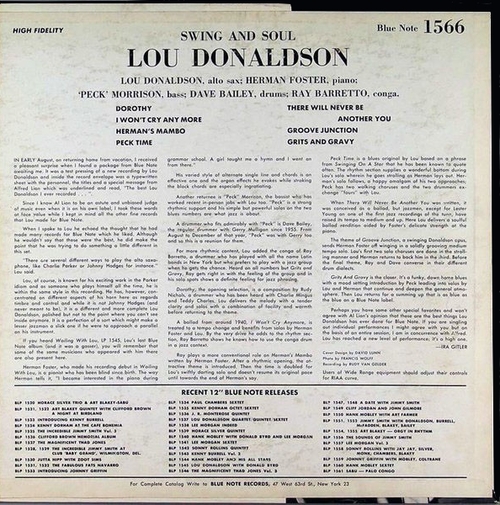 Lou Donaldson Quintet : Album " Swing And Soul " Blue Note Records BLP 1566 [ US ]
