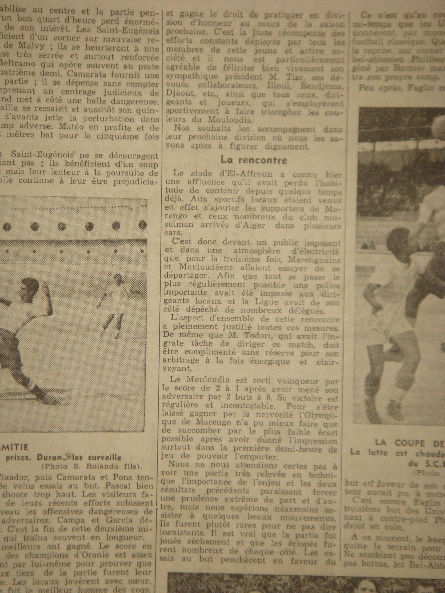 D 7.6.1936 à El Affroun MCA-O.Marengo 2-1 le MCA en HONNEUR