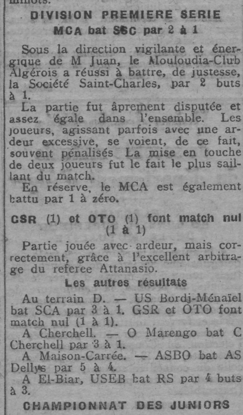 Dimanche 28.10.1928 au terrain D des Champs de Manœuvre S.St Charles-MCA 1-2