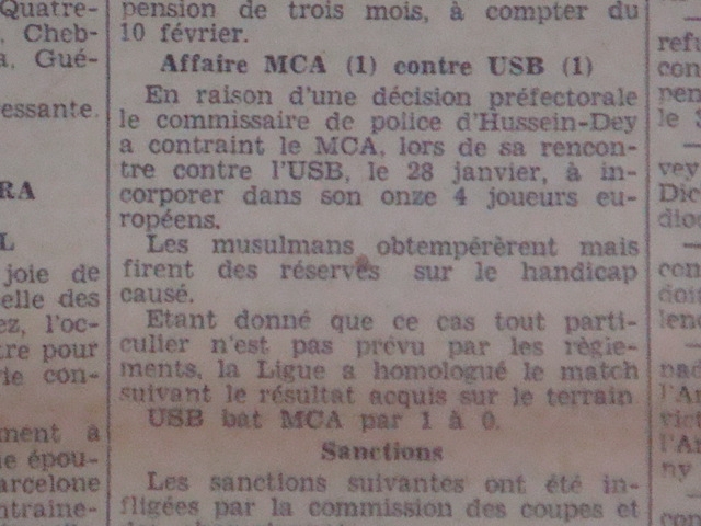 MCA-US Blida incorporation d'Européens obligatoire