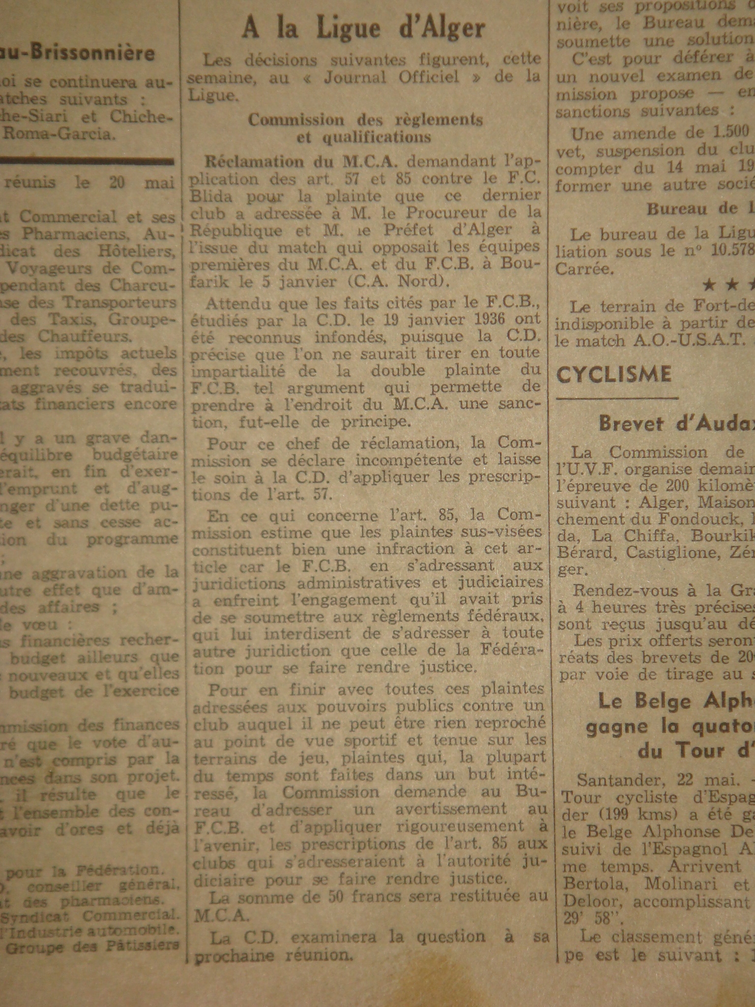 Réclamation du MCA contre le FC Blida