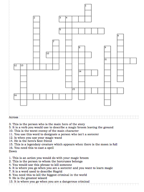 Crossword about Harry Potter