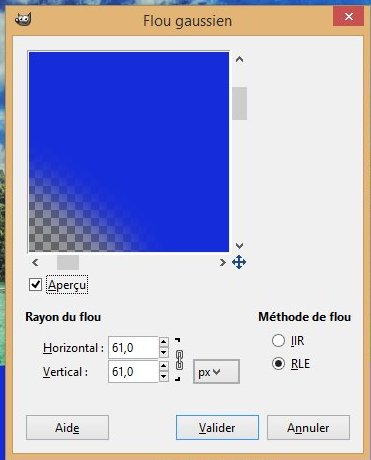 GIMP - Panneau de contrôle du flou gaussien