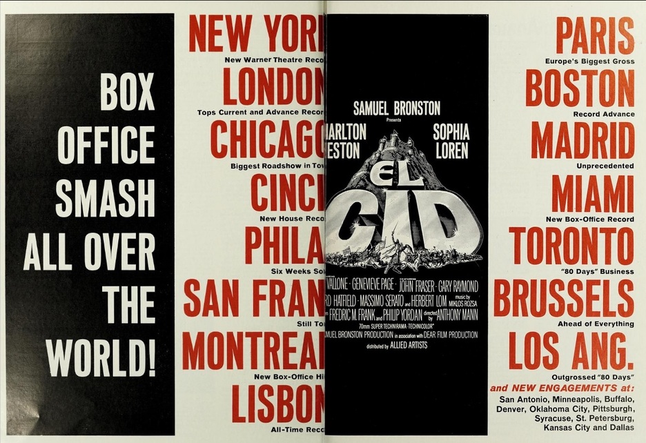 EL CID (LE CID) box office USA 1961