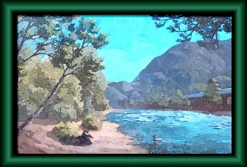 Dessin et peinture - vidéo 2575 : La promenade au bord de la rivière 3/8 et 4/8 - paysage à l'acrylique ou à l'huile.