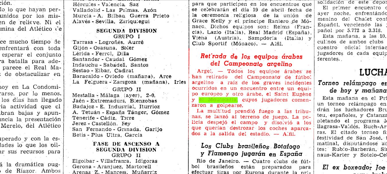 11 Mars 1956 les incidents de St Eugène dans la presse espagnole