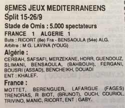 21.9.1979 à Omis Jeux Méditerranéens Phase de Poules France-EN 1-1