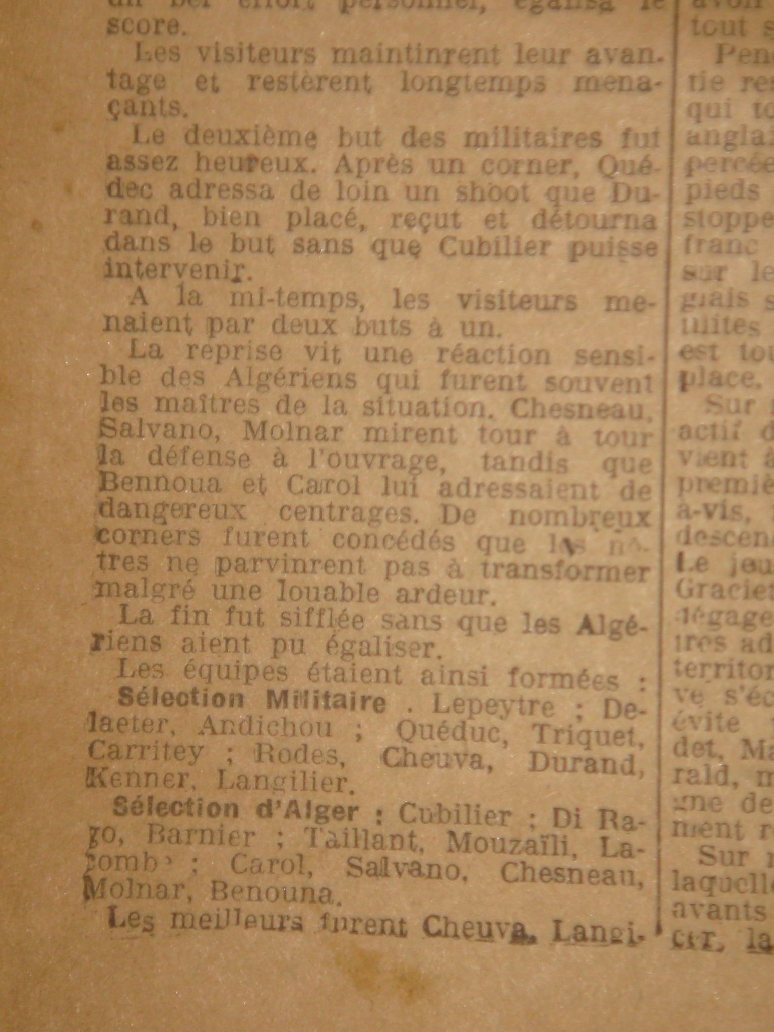 Lundi 1.4.1929 Armée Française-Sélection d\'Alger avec Benouna (GSO) 2-1