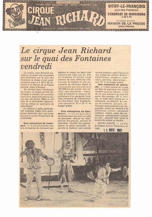 le cirque Jean Richard en tournée en 1981 à Vitry le François ( archives Raymond Marti)