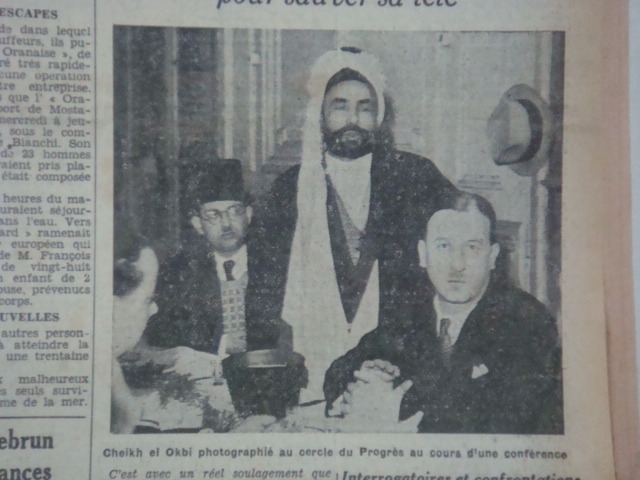 cheikh el okbi au cercle du progrés cédé par le mca aux oulémas musulmans, après sa libération