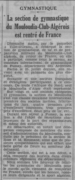 9.8.1939 section du MCA gymnastique de retour de Fumay (concours international du 25/7/1939)