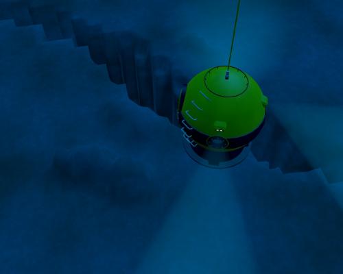 La cloche de plongée au-dessus du fond de l'océan