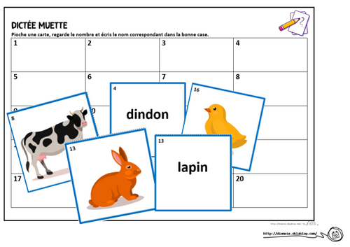 Dictée muette, écrire, écriture, atelier, autonomie, dixmois, mots, cycle 2, CP, CE1, animaux, ferme, orthographe, mémoriser