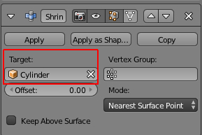 Choisir Cylinder pour le paramètre Target