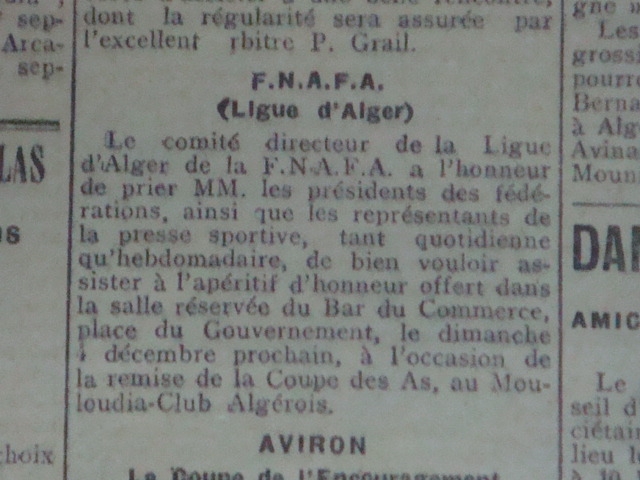 Dimanche 4.12.1927 Remise de la coupe des AS au Mouloudia