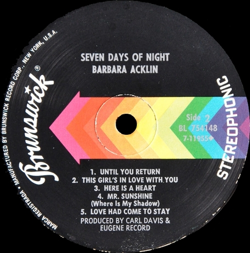 Barbara Acklin : Album " Seven Days Of Night " Brunswick Records BL 754148 [ US ]